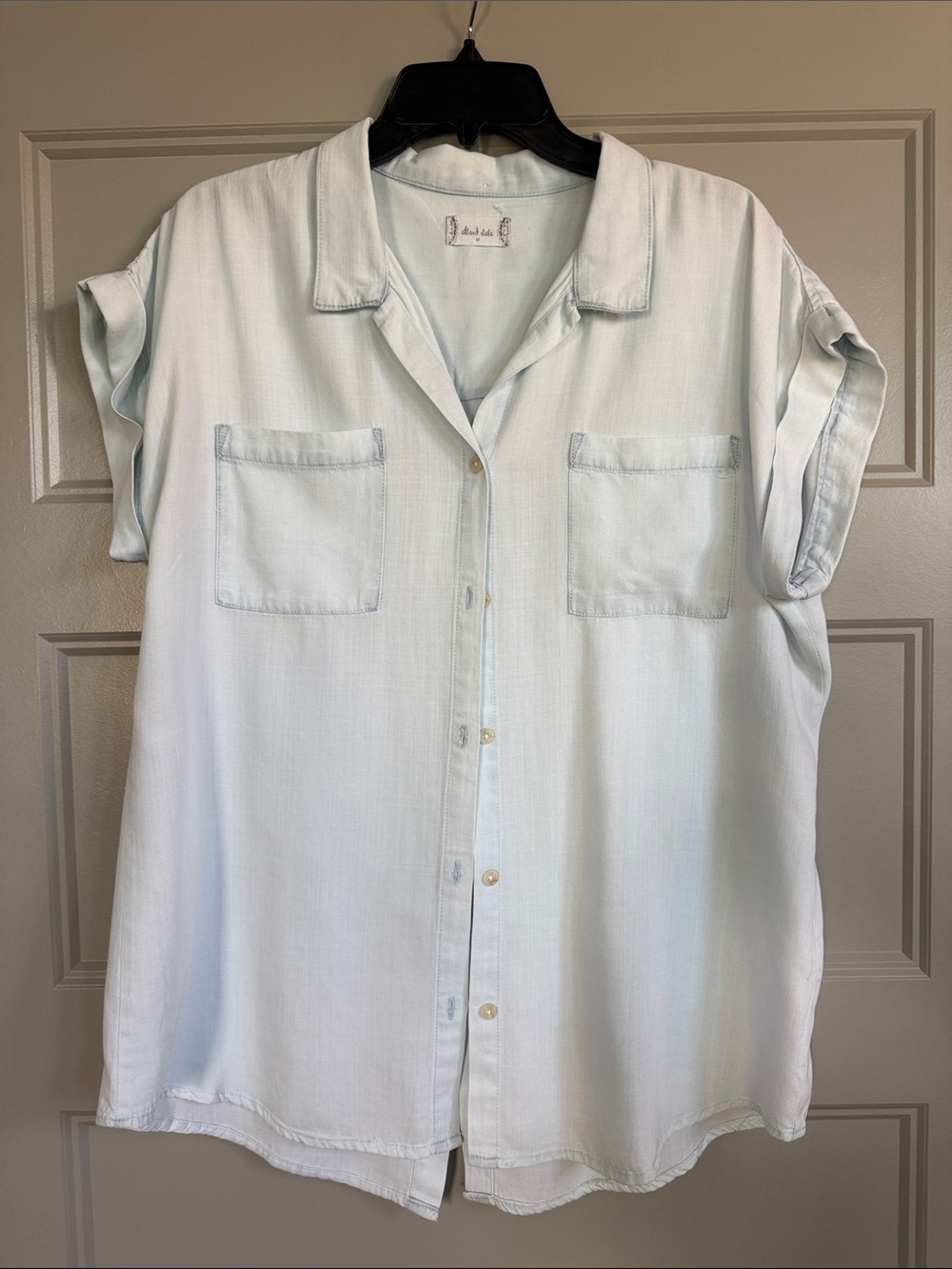 Altar’d State Light Blue Short Sleeve Button-Front Women's Top